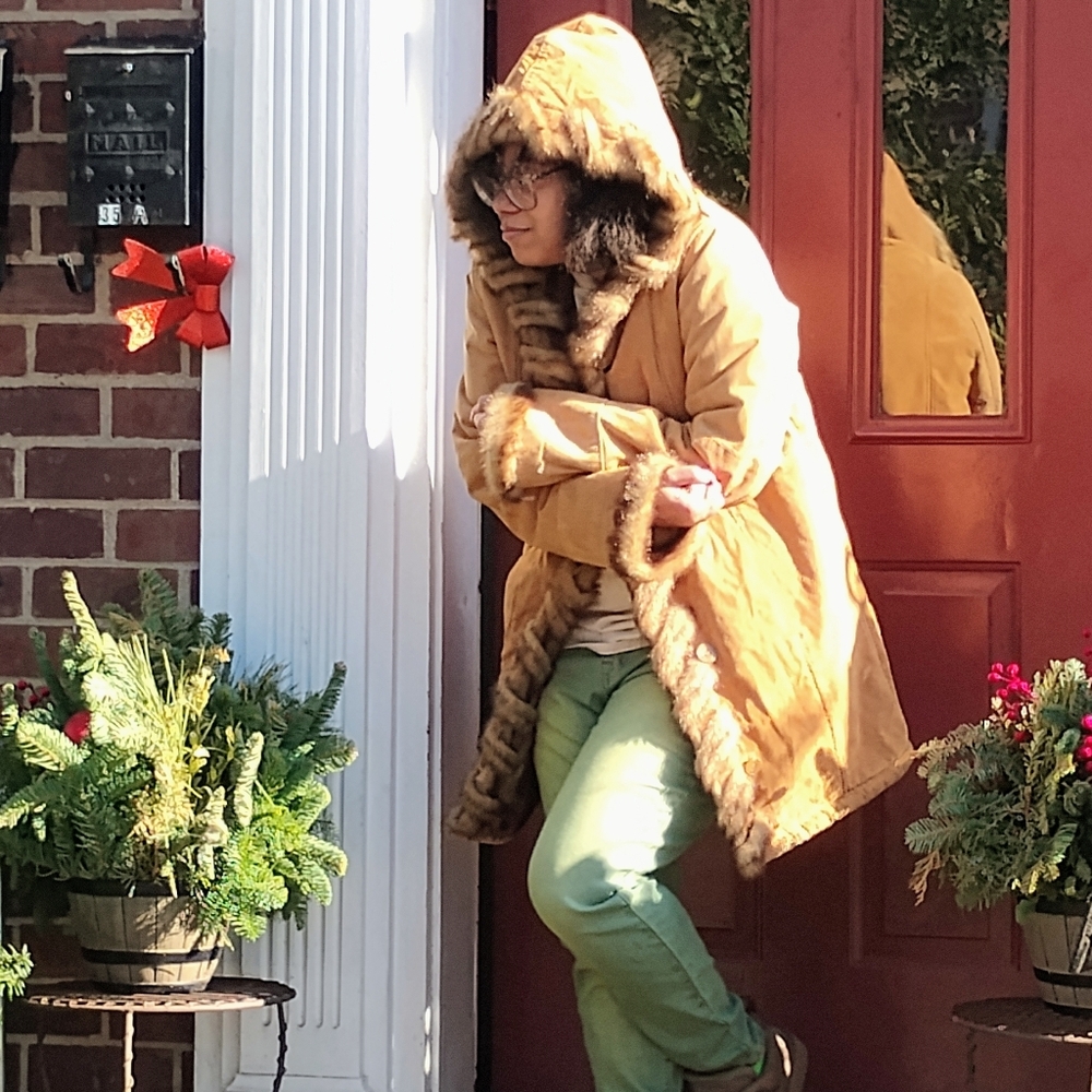 Dennis Basso Tan Teddy Jacket with Faux Fur Trim